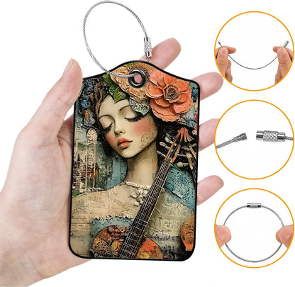 Luggage Tags for Suitcases, 2-Pack PU Leather for Cruise & Travel, Baggage ID Tags with Privacy Cover & Address Card, Durable Metal Ring, Kids Adults Travel Accessories, Floral Serenade