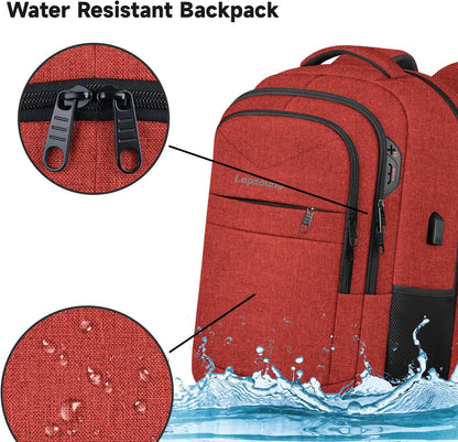 Lapsouno Large Backpack, Travel Laptop Backpack, Carry on Backpack, Sturdy 17 Inch TSA Friendly with USB Port, Water Resistant College School Bag Gifts for Men Women, Wine Red