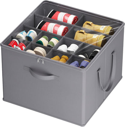 Lifewit Shoe Storage Organizer for Closet, Fits 12-16 Pairs, Large Shoe Box Storage Containers with Clear Cover and Reinforced Handles, Foldable Storage Bins Fit for Boots Heels Sneakers, 1 Pack Gray