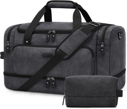 ZOMFELT Duffle Bag for travel, 40L Canvas Travel Duffel Bags for Men Women, Water Resistant Overnight Weekender Bag with Toiletry Bag & Shoe Compartment, Carry on Luggage Bag for Travel, Gym, Black