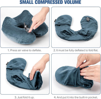 Rewondah Inflatable Travel Pillow for Sleeping Airplane - Inflatable Neck Pillow for Traveling on Plane with Washable Cover, Blow up Neck Travel Pillow for Airplanes, Cars - Portable and Comfortable