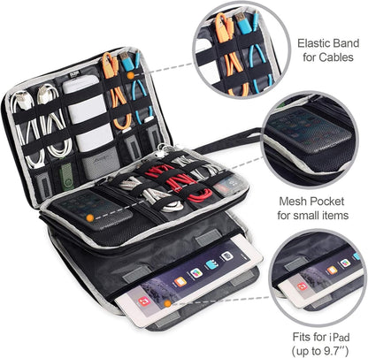 BUBM Double Layer Electronics Organizer/Travel Gadget Bag for Cables, Memory Cards, Flash Hard Drive and More, Fit for iPad or Tablet(up to 9.7")-Large, Blue