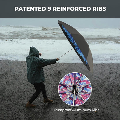 Compact Inverted Travel Umbrella, Automatic Open Close, 9-Rib 46 Inch Windproof Umbrella, Waterproof UPF 50+, Portable Umbrellas for Men, Women, Travel, and Daily Use