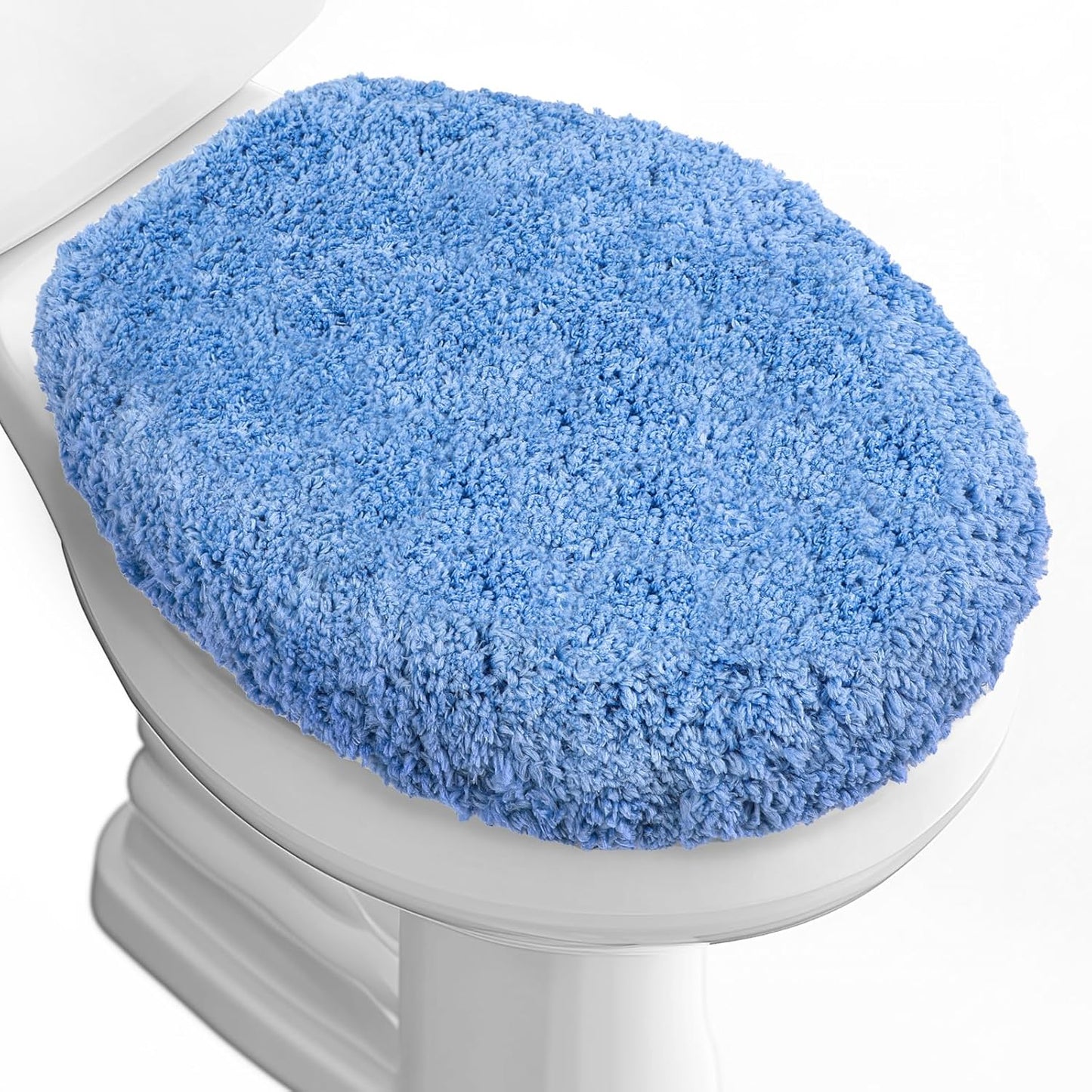 Microfiber Elongated Toilet Seat Cover 19.5"x 15" Machine Washable Solid Toilet Lid Cover Adjustable Rubber Backing Fits Most 18-19.5" L x 14-16" W Elongated Toilet Seat