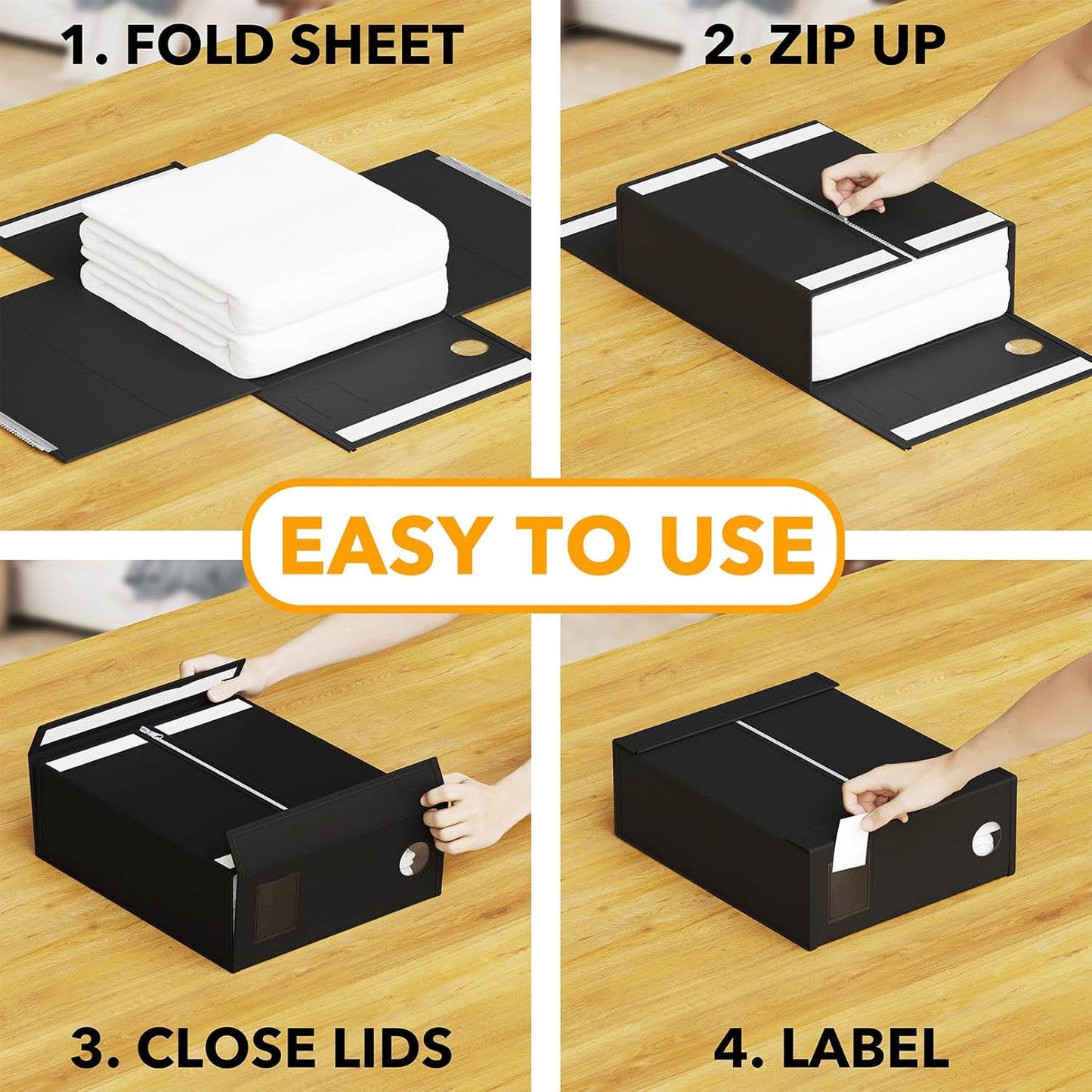 SpaceAid 8 Pack Bed Sheet Organizers and Storage, Foldable Sheet Organizer for Linen Closet, Sheets Set Folder Keeper with Window XL (Queen & King Size) Bedding Container (Black, 8 Pack)