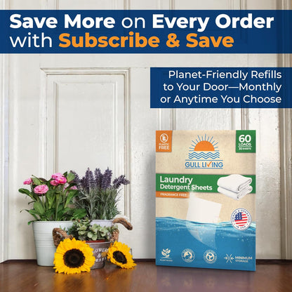 Gull Living Home Travel Laundry Detergent Sheets - 10 Loads Pack - Eco Laundry Detergent Sheets Unscented - Tackles Tough Stains - Travel Friendly