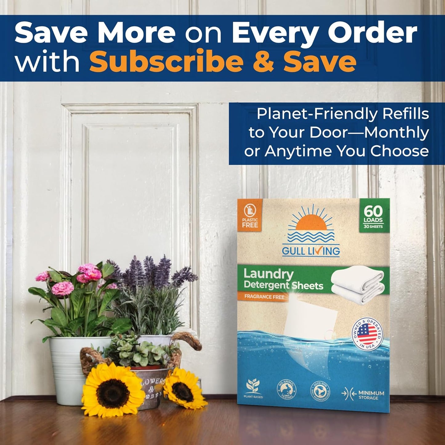 Gull Living Home Travel Laundry Detergent Sheets - 60 Loads Pack - Eco Laundry Detergent Sheets Unscented - Tackles Tough Stains - Travel Friendly
