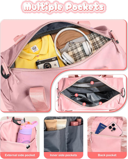Gifts for 3 4 5 6 7 8 9 10 Year Old Girls-Girl Gym Bag with Shoe Compartment, Kid Personalized Weekender Dance Bags, Initial Travel Tote with Makeup Pouch, Gift Ideas for Kids (Letter M)