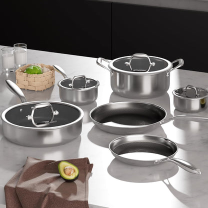 COOKER KING Stainless Steel Cookware Set, Pots and Pans Set Non Stick, Hybrid Ceramic Cookware,Non-Stick Frying Pans, Saucepans, Saute Pan & Stock Pot, Non-Toxic, Oven Safe, Induction Compatible