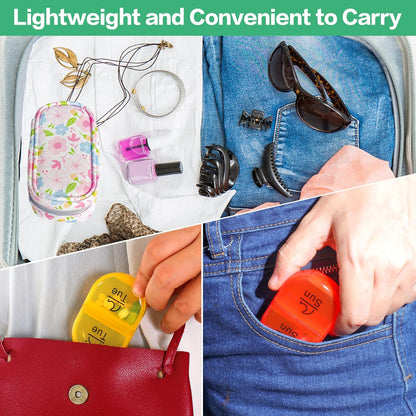 Serfeymi Weekly Travel Pill Organizer 2 Times A Day AM PM Upgraded Rainbow Pill Box 7 Day with Portable Zipper PU Leather Pill Case, Medicine Organizer for Pills, Vitamins, Fish Oils - Floral 01