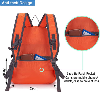 YZAOLL Small Lightweight Packable Hiking Backpack, 20L Hiking Backpack Day Pack for Women Men Travel Camping Vacation,Orange