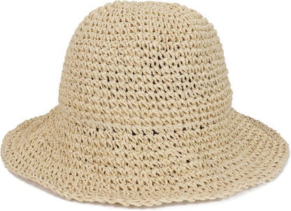 Womens Wide Brim Straw Sun Hat Foldable Floppy Crochet Beach Hat for Summer
