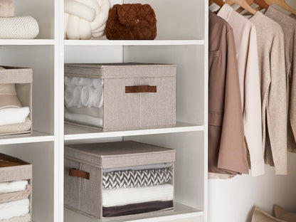 StorageWorks Storage Bins with Lid and Clear Window, Fabric Storage Boxes with Lids, Stackable Basket for Shelves, Closet Organizer and Storage Bins, Brown and Beige, Large, 4-Pack