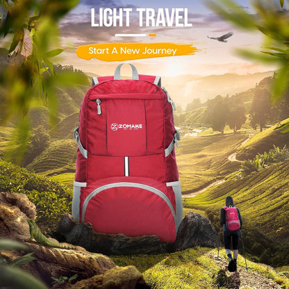 ZOMAKE Lightweight Packable Backpack 35L, Light Foldable Backpacks Water Resistant Collapsible Hiking Bag, Compact Folding Day Pack for Travel Camping(Red)