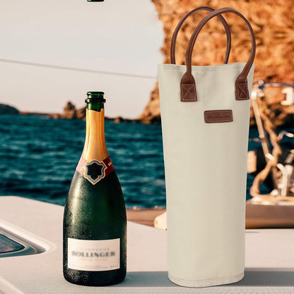 ZORMY Single Bottle Insulated Wine Tote, 1 Bottle Wine Carrier Bag Padded Wine Cooler Perfect Wine Lover's or Wedding Gift-White