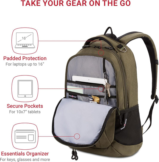 SwissGear Cecil 5505 Laptop Backpack, Olive, 18-Inch
