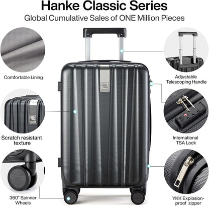 Hanke 24 Inch Luggage Suitcases With Spinner Wheels Lightweight PC Hard Shell Rolling Suitcase With Travel Lock,Checked-Medium 24-Inch(Jet Black)