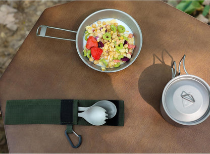 SANTTA Titanium Camping Utensil Set, Titanium(Ti) Spork, Spoon Fork & Bottle Opener Combo Camping Cutlery 2-PC Set