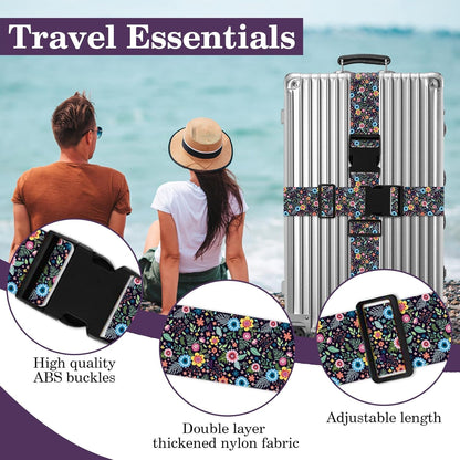 Luggage Straps for Suitcases TSA Approved, Luggage Identifiers for Suitcase, Adjustable Suitcase Strap for Baggage Security with Cute Patten, Travel Necessary Accessories 2Pack (Color Retro)