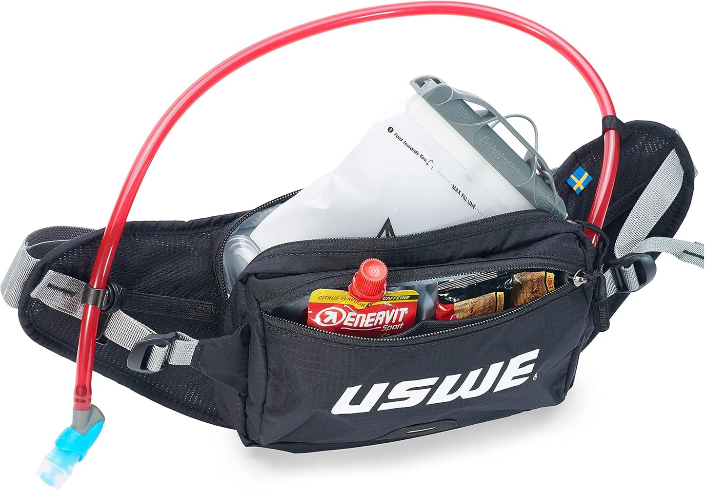 USWE Zulo Hydration Hip Pack - with Organizer and Side Pockets, Bounce Free Hip Belt (Carbon Black, 2L)