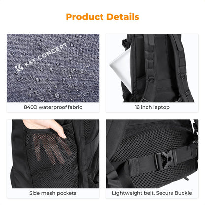 K&F Concept Camera Backpack,Camera Bags for Photographers 30L Large Capacity with Raincover and 16 Inch Laptop Compartment Compatible for Canon/Nikon/Sony/DJI Mavic Drone Travel