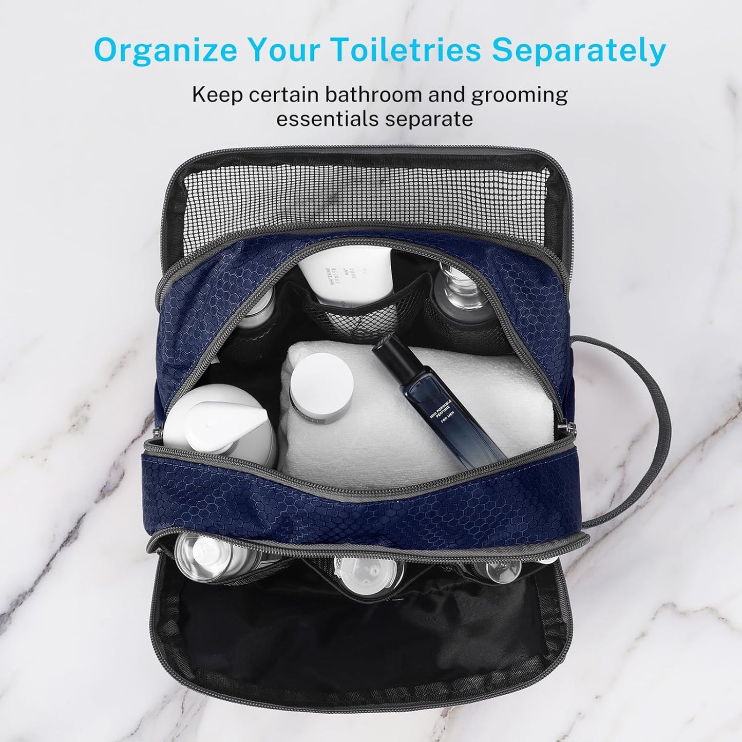 Gonex Travel Toiletry Bag Nylon, Dopp Kit Shaving Bag Toiletry Organizer Deep Blue