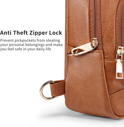 Crossbody Bags for Women Anti Theft Small Sling Handbag with Zipper Lock Vegan Leather RFID Blocking Chest Pure