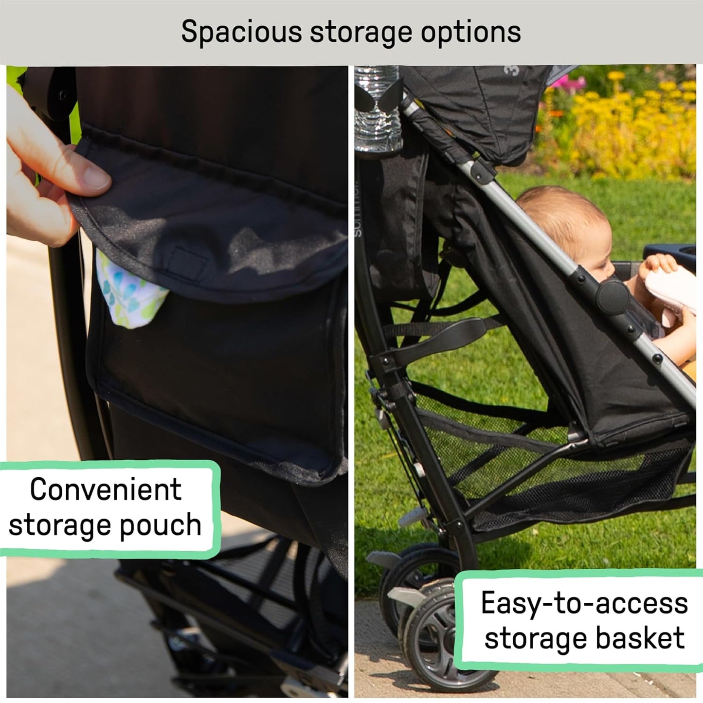 Summer Infant Ingenuity 3Dlite Convenience Stroller, Green–Lightweight Stroller with Aluminum Frame, Large Seat Area, 4 Position Recline, Extra Large Storage Basket–Infant Stroller for Travel & More