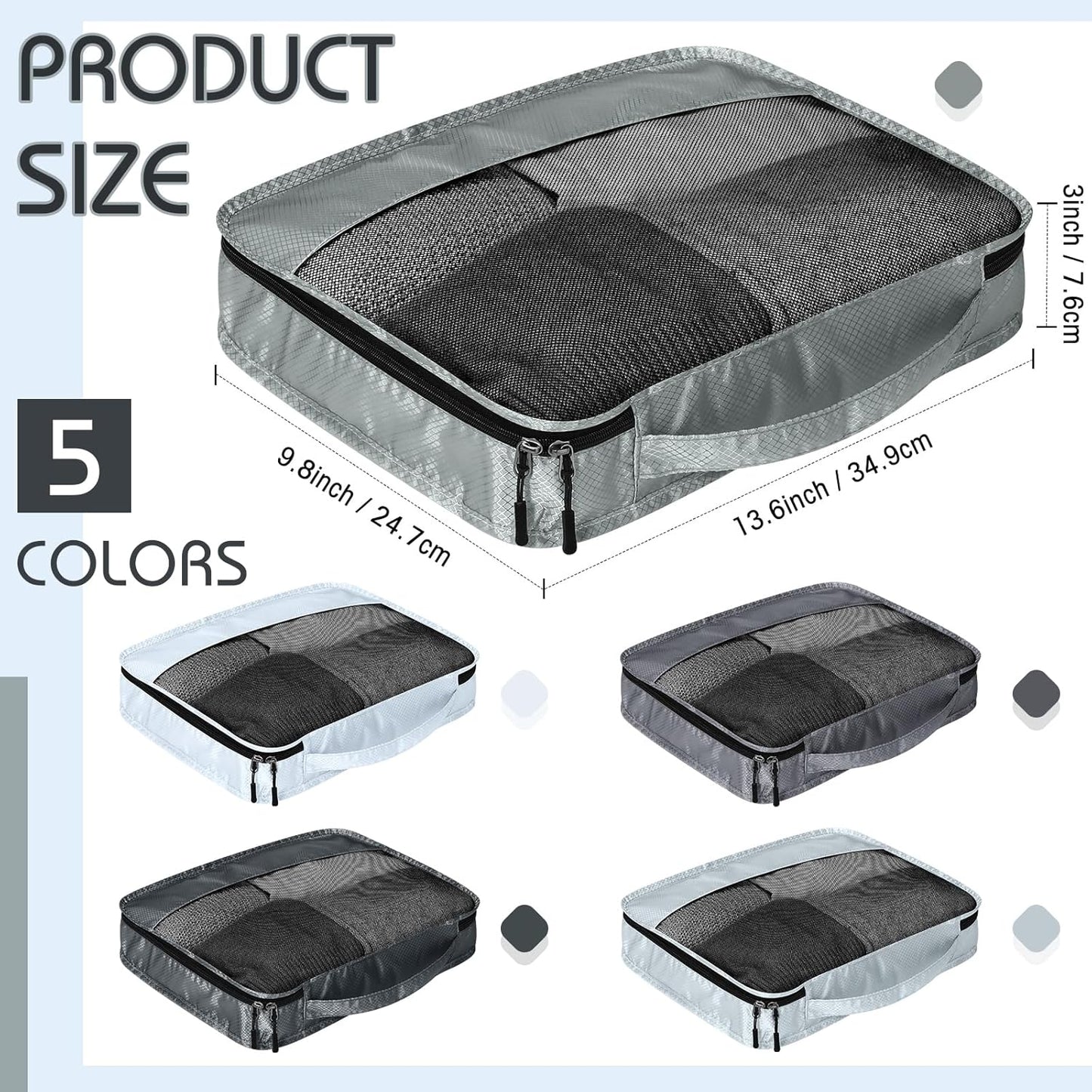 5 Pcs Packing Cubes for Suitcase Large Travel Cubes Carry on Luggage Organizer Bags for Clothes Accessories(S,Gray)