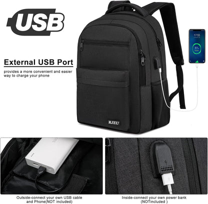 School Backpack for Teen Boys & College Students - 17.3 Inch Laptop Backpack, Ergonomic Anti-Theft Bookbag with USB Charging Port for High School, University, Black