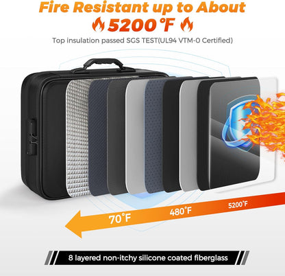 Nacial 5200℉ Fireproof Document Box with Lock, Expandable Document Organizer, Heat Insulated Fireproof Waterproof Box for File Storage, ﻿Portable Sturdy Handle for Important Documents Home Travel