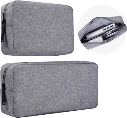Portable Electronics Accessories Storage Bag, 2PCS Big + Small Carrying Case Travel Cable Organizer Cosmetic Bag Pouch Compatible Hard Drive, Power Bank, Mouse, Laptop Charger, Cellphone, Gray