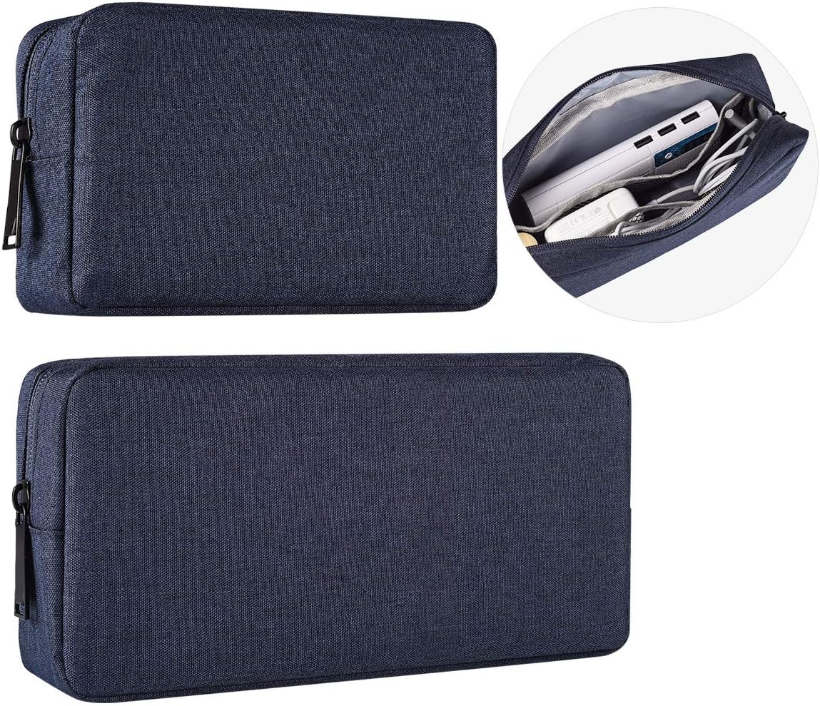 2-Pack Portable Storage Pouch Bag, Universal Electronics Accessories Case Cable Organizer Compatible with Hard Drive, Laptop Mouse, Power Bank, Adapter, Cellphone, Cosmetics (Small+Big-Navy Blue)