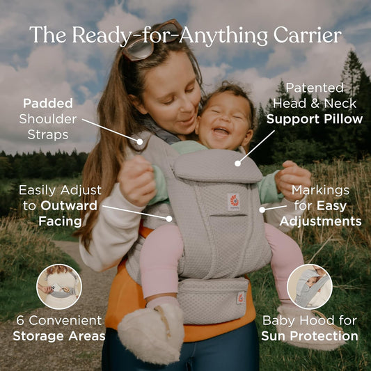 Ergobaby Omni Deluxe Baby Carrier Newborn to Toddler - Breathable Baby Carriers for Summer - All-Position Carrier with Enhanced Lumbar Support & Airflow (7-45 Pounds), Mesh, Onyx Black