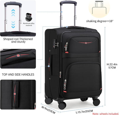 Softside Expandable Luggage with 4 Spinner Wheels, Durable Carry-On Luggage Suicase (Black, 21-Inch)
