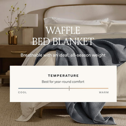 BOLL & BRANCH Waffle Bed Blanket - King/Cal King, Mineral - Luxury 100% Organic Cotton - Soft, Lightweight and Breathable - Textured Waffle Weave