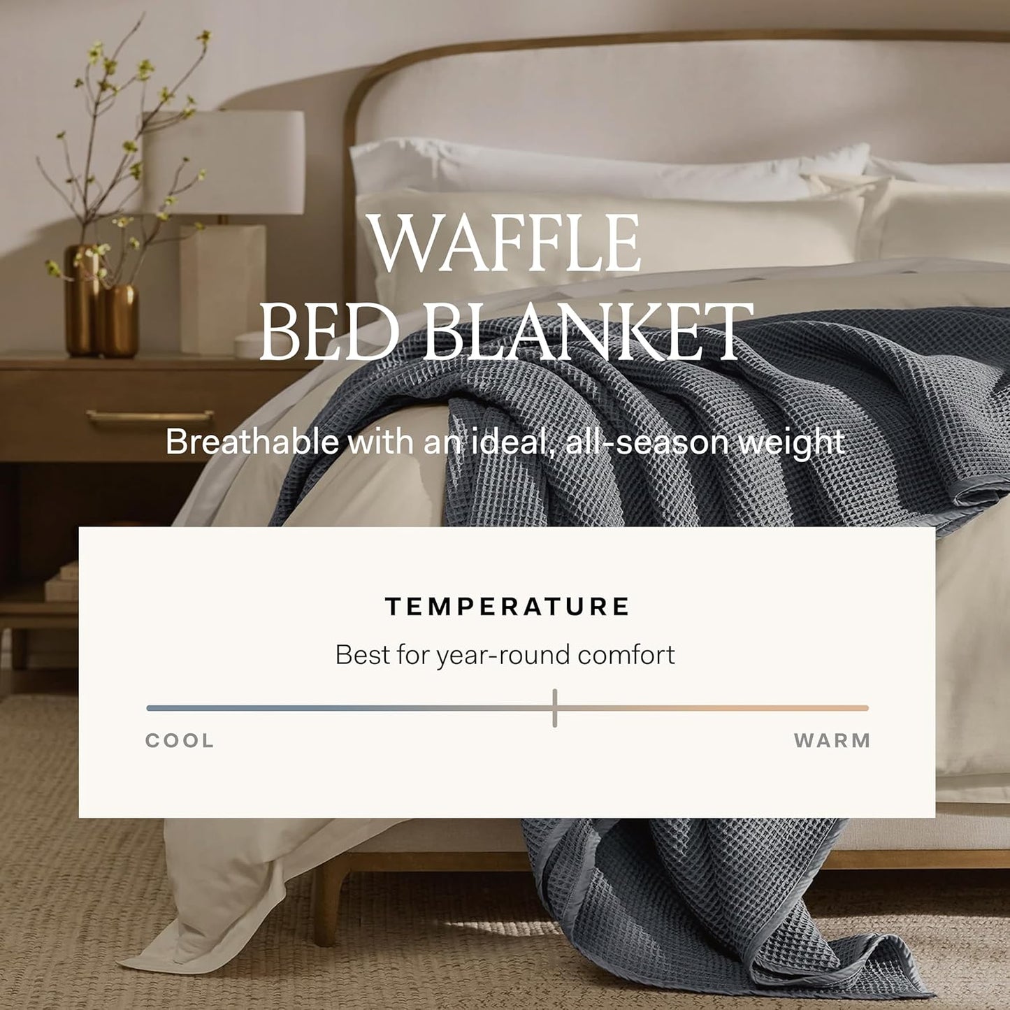 BOLL & BRANCH Waffle Bed Blanket - Full/Queen, Natural - Luxury 100% Organic Cotton - Soft, Lightweight and Breathable - Textured Waffle Weave Design