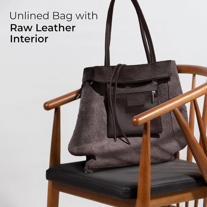 Italian Calf Leather Tote for Women with Zipper, Inner Pocket & Flat Base | Soft Unlined Shopper for Work & Travel