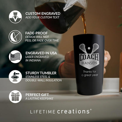 Lifetime Creations Custom Lacrosse Coach Tumbler - Lacrosse Coach Gifts for Men, Best Coach, Thank You Coaches, Lacrosse Senior Night Gifts (Matte Black 20 Ounce Cup)