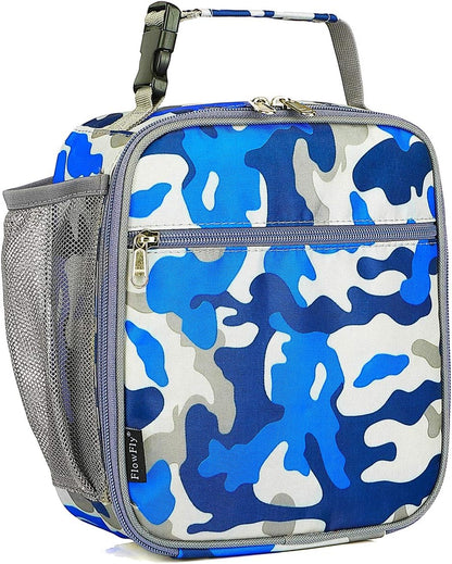 FlowFly Kids Lunch box Insulated Soft Bag Mini Cooler Back to School Thermal Meal Tote Kit for Girls, Boys, Camo
