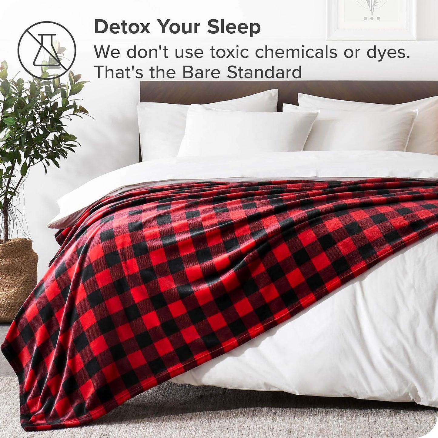 Bare Home Textured Fleece Blanket - Twin/Twin Extra Long - Ultra-Soft Lightweight for Bed, Sofa, and Couch - Luxury Microplush - Cozy Warm Blanket (Twin/Twin XL, Chester Buffalo Plaid - Red/Black)
