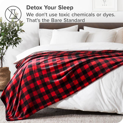 Bare Home Fleece Blanket - Full/Queen - Ultra-Soft Lightweight for Bed, Sofa, and Couch - Luxury Microplush - Cozy Warm Blanket (Full/Queen, Buffalo Plaid - Red/Black)