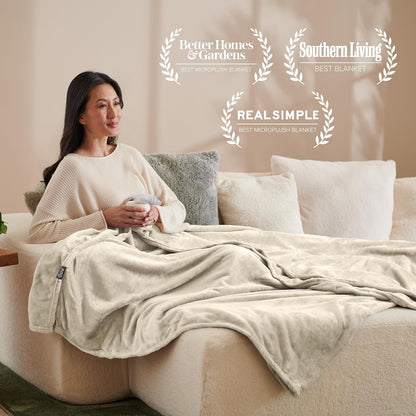 Bare Home Fleece Blanket - Full/Queen - Ultra-Soft Lightweight for Bed, Sofa, and Couch - Luxury Microplush - Cozy Warm Blanket (Full/Queen, Oyster)