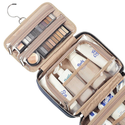 NISHEL Travel Toiletry Bag for women, Portable Hanging Organizer for Travel-Sized Shampoo, Conditioner, Brushes Set, Makeup Accessories, Medium Size, Aegean-Blue