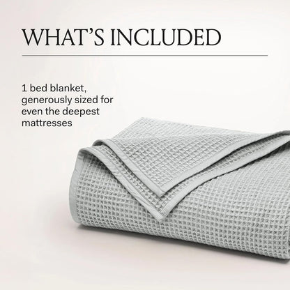 BOLL & BRANCH Waffle Bed Blanket - King/Cal King, Mineral - Luxury 100% Organic Cotton - Soft, Lightweight and Breathable - Textured Waffle Weave