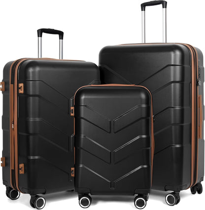 Luggage Sets 3 Piece with Spinner Wheel, Hardside Suitcase Set with TSA Lock, Expandable Lightweight Travel Luggage for Men and Women, Black