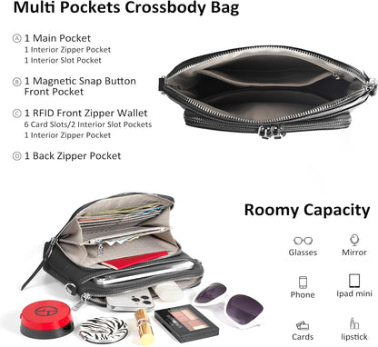 befen Genuine Leather Crossbody Purses for Women, Women's Small Crossbody Shoulder Bag with Built in RFID Wallet
