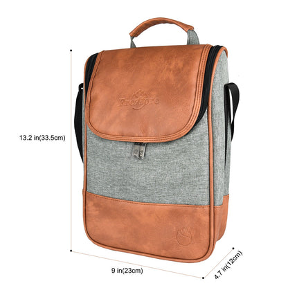 2 Bottle Wine Set Leather Insulated Bag As Gift - Luxury 2 Bottle Carrier Design For Picnic/Travel - Idea Gift For Women/Man (Reserve Place For Corkscrew Opener ＆ Cheese, Gray Brown)