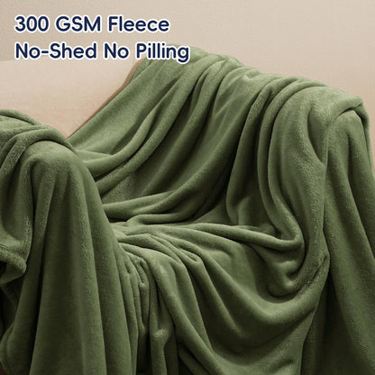 PHF Ultra Soft Fleece Blanket King Size, No Shed No Pilling Luxury Plush Cozy 300GSM Lightweight Blanket for Bed, Couch, Chair, Sofa Suitable for All Season, 108" x 90", Olive Green