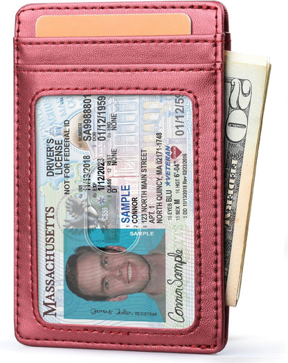 Buffway Mens Slim Wallet, Minimalist Thin Front Pocket Leather Credit Card Holder with RFID Blocking for Work Travel